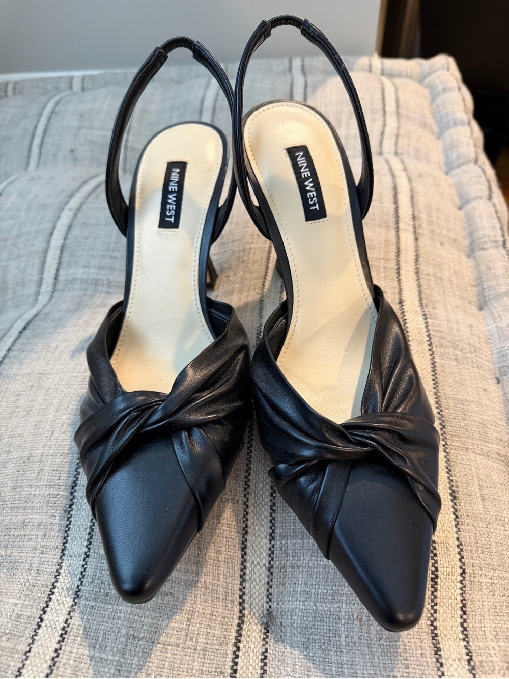 Nine West Black Knotted Pointed Slingback Heels